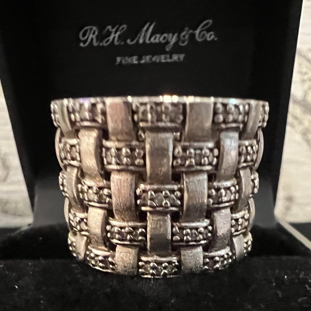 EFFY (From Macy's) - STERLING SILVER W/DIAMONDS BASKET WEAVE WIDE RING - SIZE 7